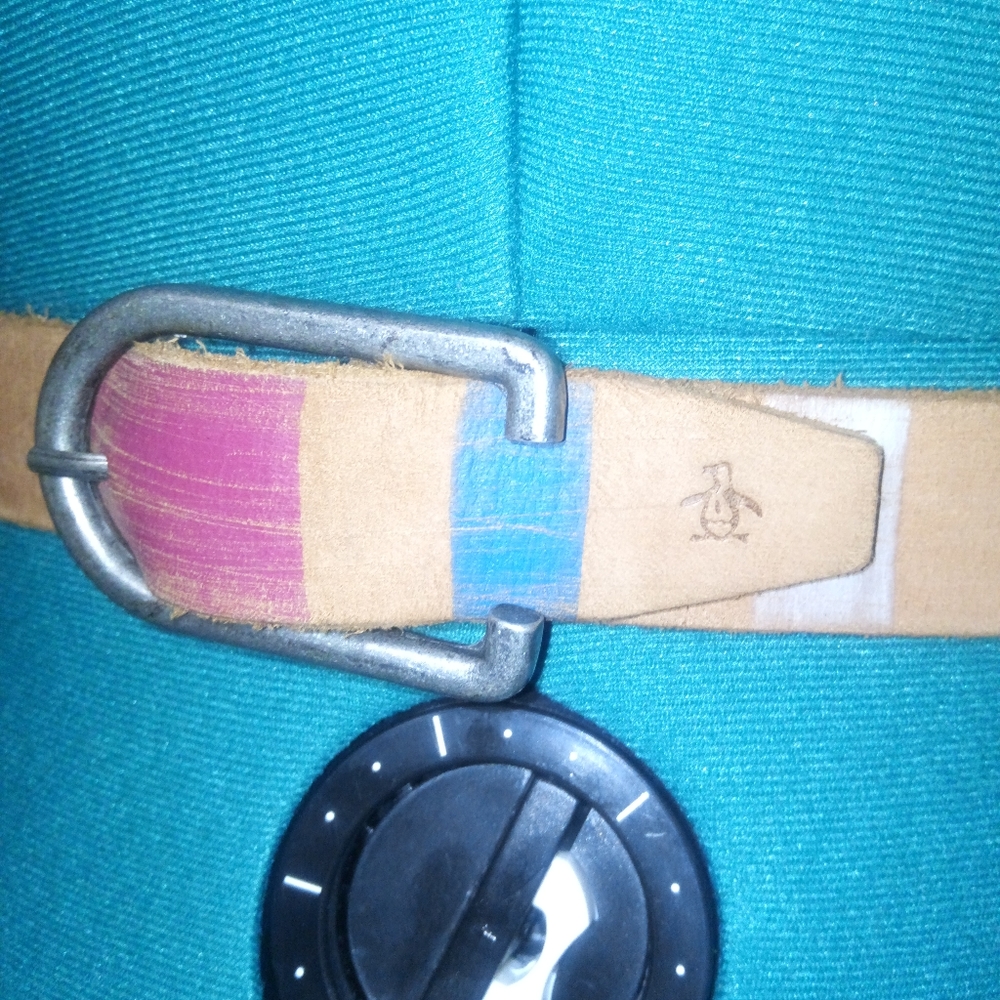 Original Penguin Striped Leather Belt NWOT - Picture 4 of 10